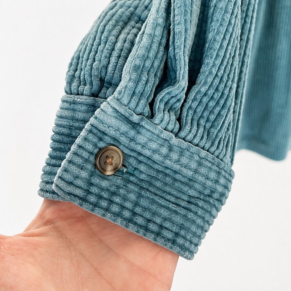 L.L.Bean Comfort Corduroy Relaxed Shirt M Teal Blue Wide Wale Cotton Shacket - Picture 3 of 7